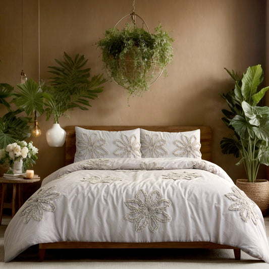 Daisy Tufted Duvet Set - Silver Grey