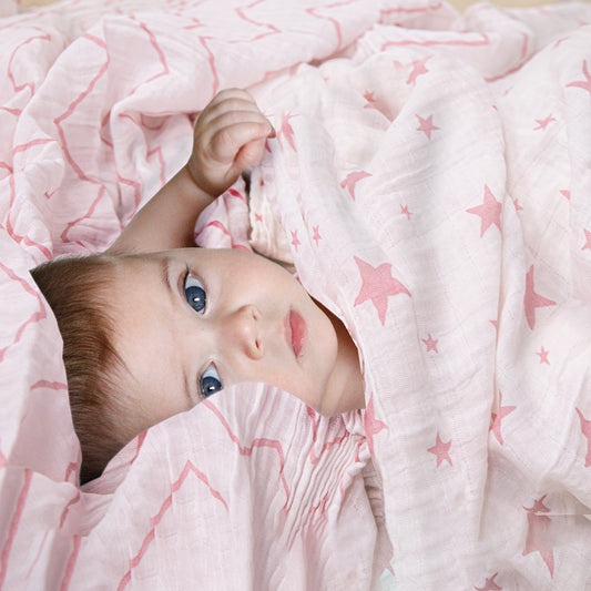 Pink Star & Chevron Muslin Square (Pair)